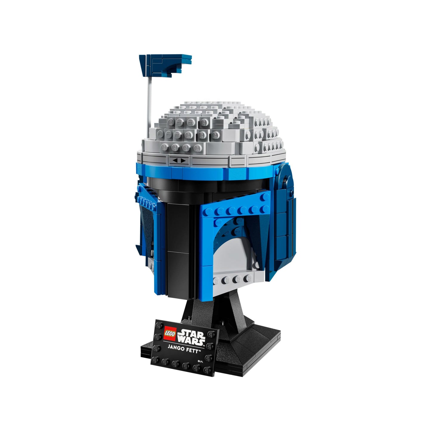 LEGO® Jango Fett™ Helmet - ONLINE ONLY, a buildable model by LEGO, displayed on a stand with nameplate.