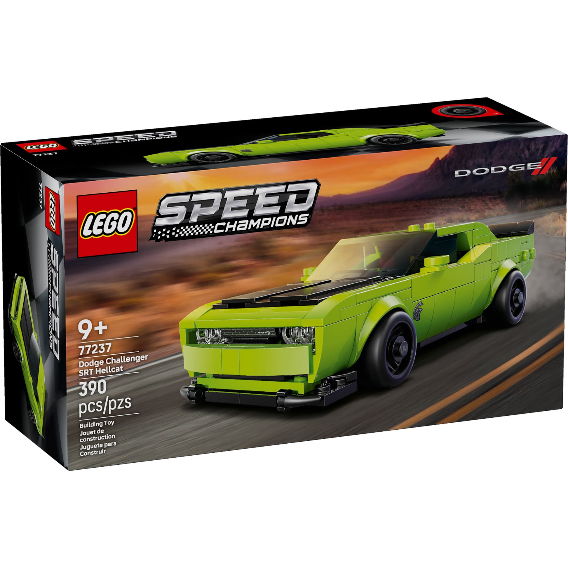LEGO® Dodge Challenger SRT Hellcat Sports Car, 307 pieces, for ages 9+, box shows car image.