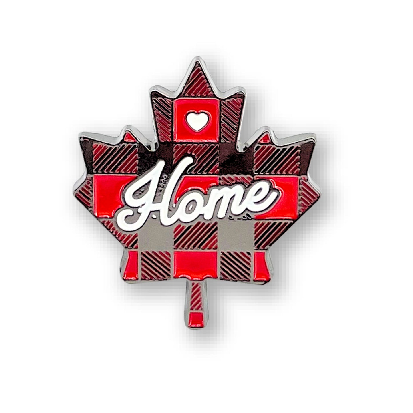The Northern Icons Plaid Maple Home Enamel Pin—perfect as a Canadian souvenir or gift.