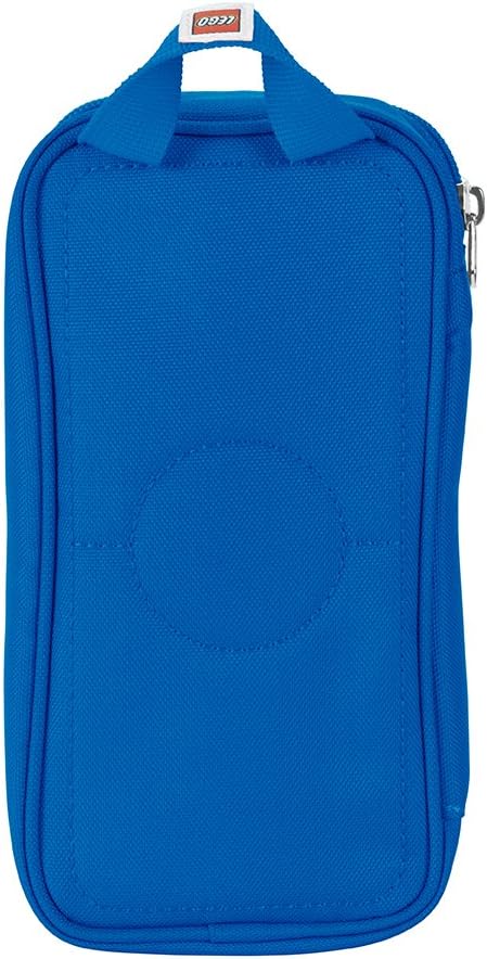 Back view of the LEGO® Brick Pouch - in blue - a rectangular pouch made from recycled fabric for school supplies.