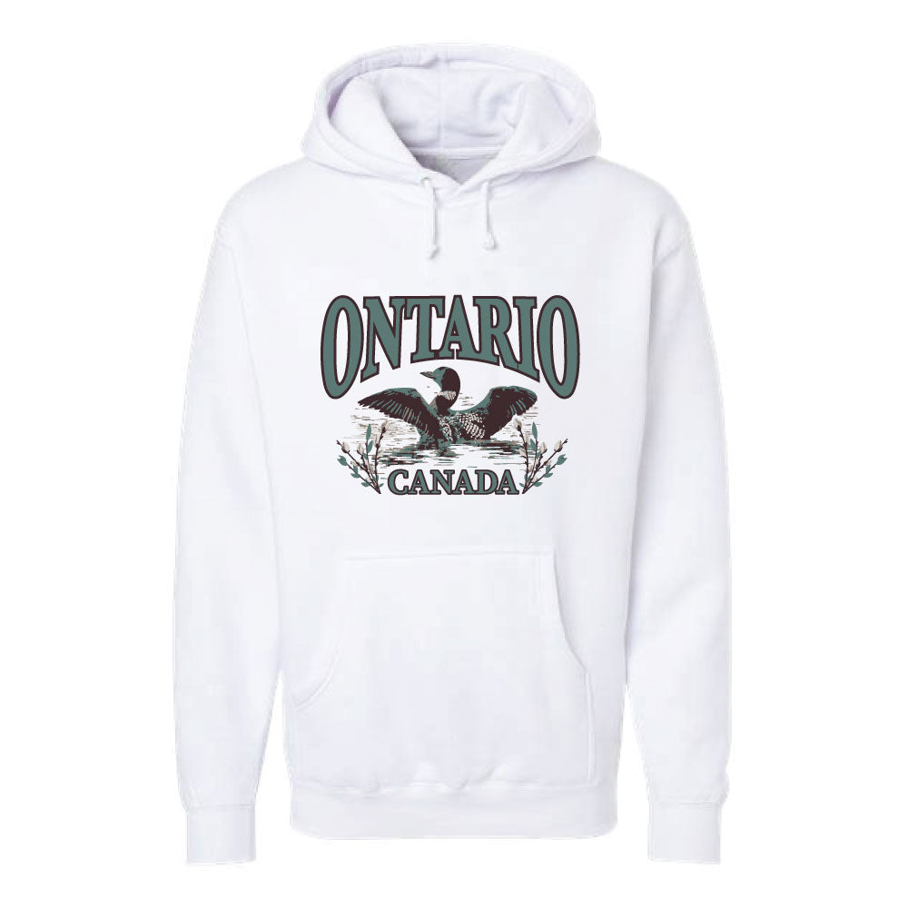 GGS Unisex Ontario Loon Hoodie—Features "Ontario Canada" text and flying birds; great for daily wear.