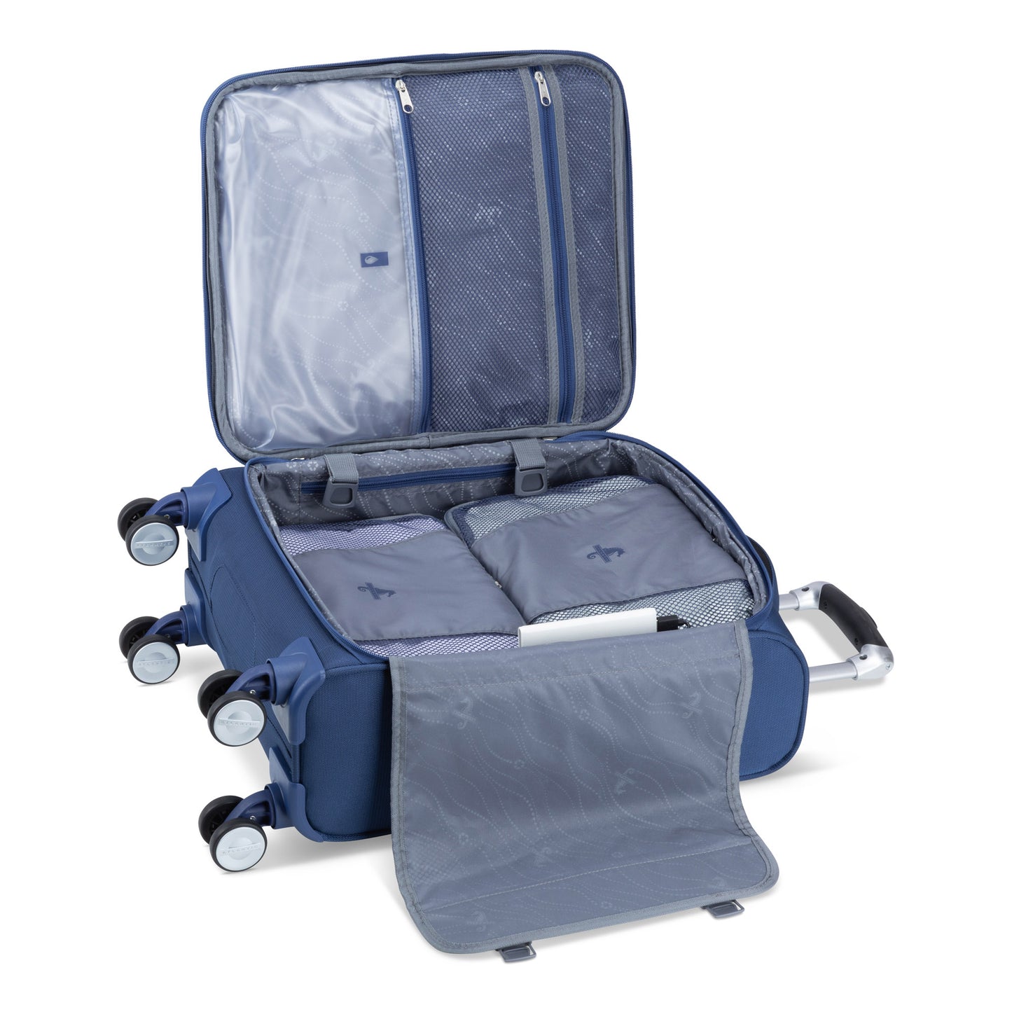 Atlantic Sailbound 19" Spinner Carry-on, blue, open view packed with packing cubes