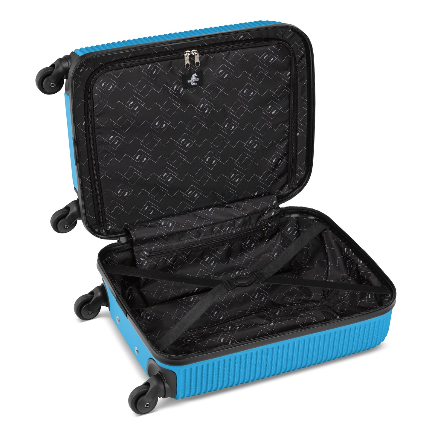Atlantic Swerve 19" Hardside Spinner Carry-on, aquarius blue colour, open view to black lined interior