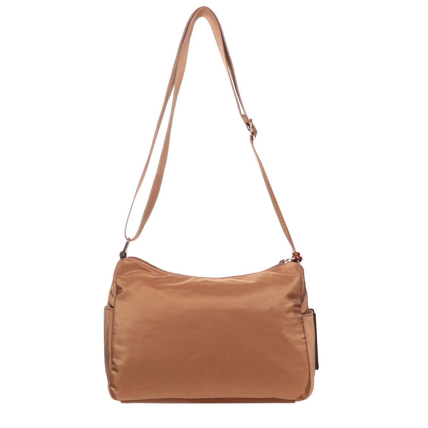 SevenDays Canopies RFID Nylon Crossbody, taupe with adjustable strap, shown on a white background.