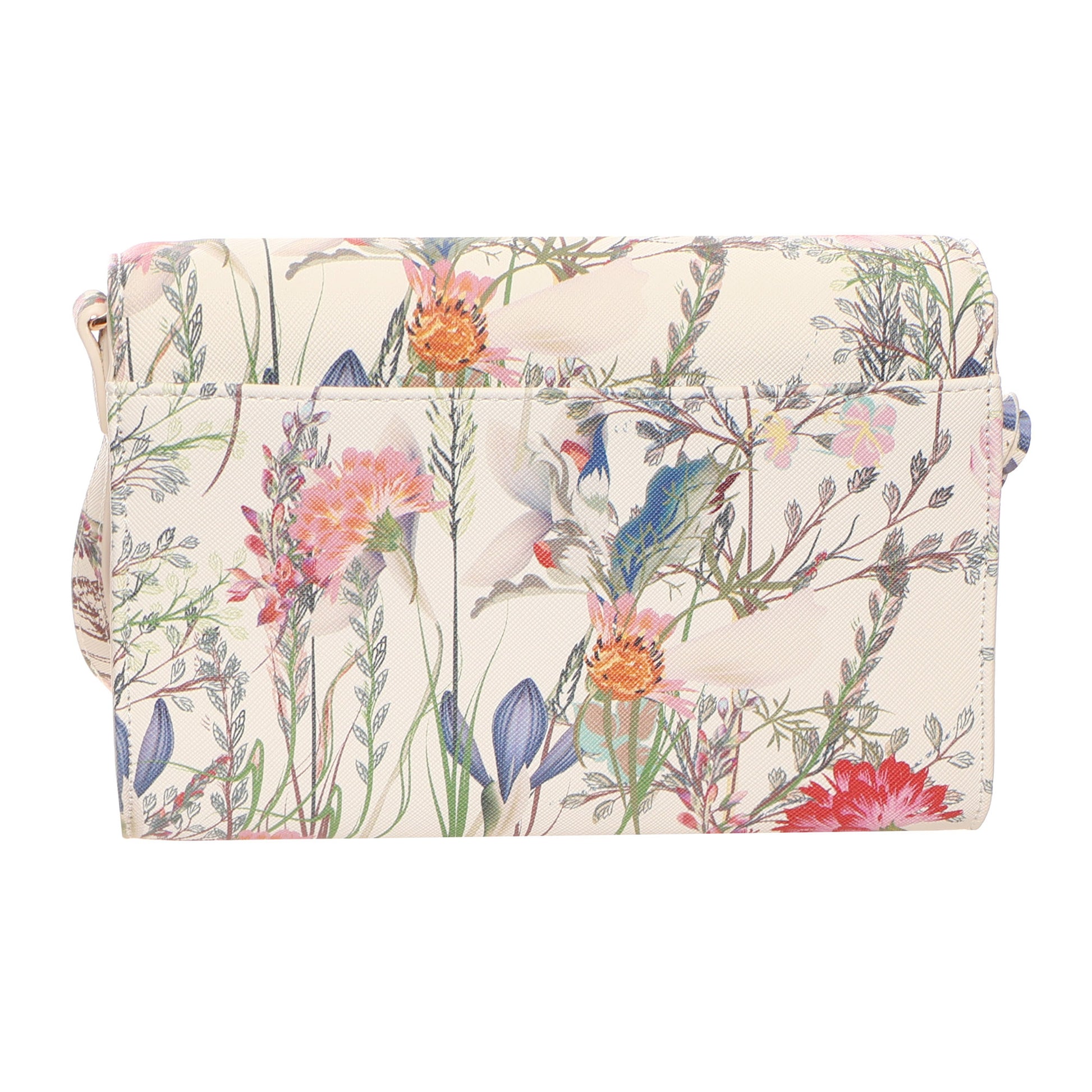 SevenDays Verdant RFID Flapover Crossbody in cream with a colorful floral print design.