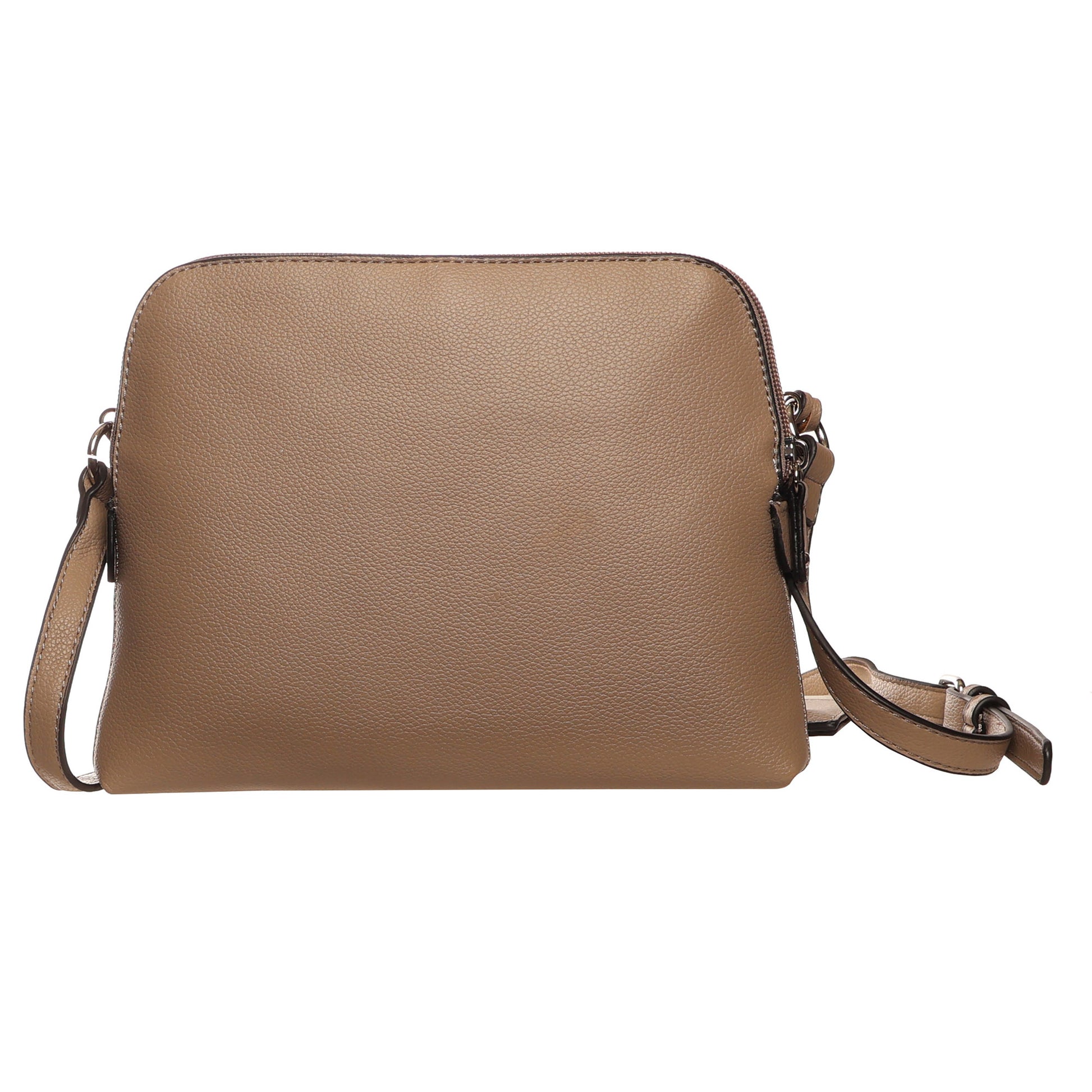 SevenDays Serenity RFID Crossbody bag in taupe with zipper closure and adjustable strap, by SevenDays.
