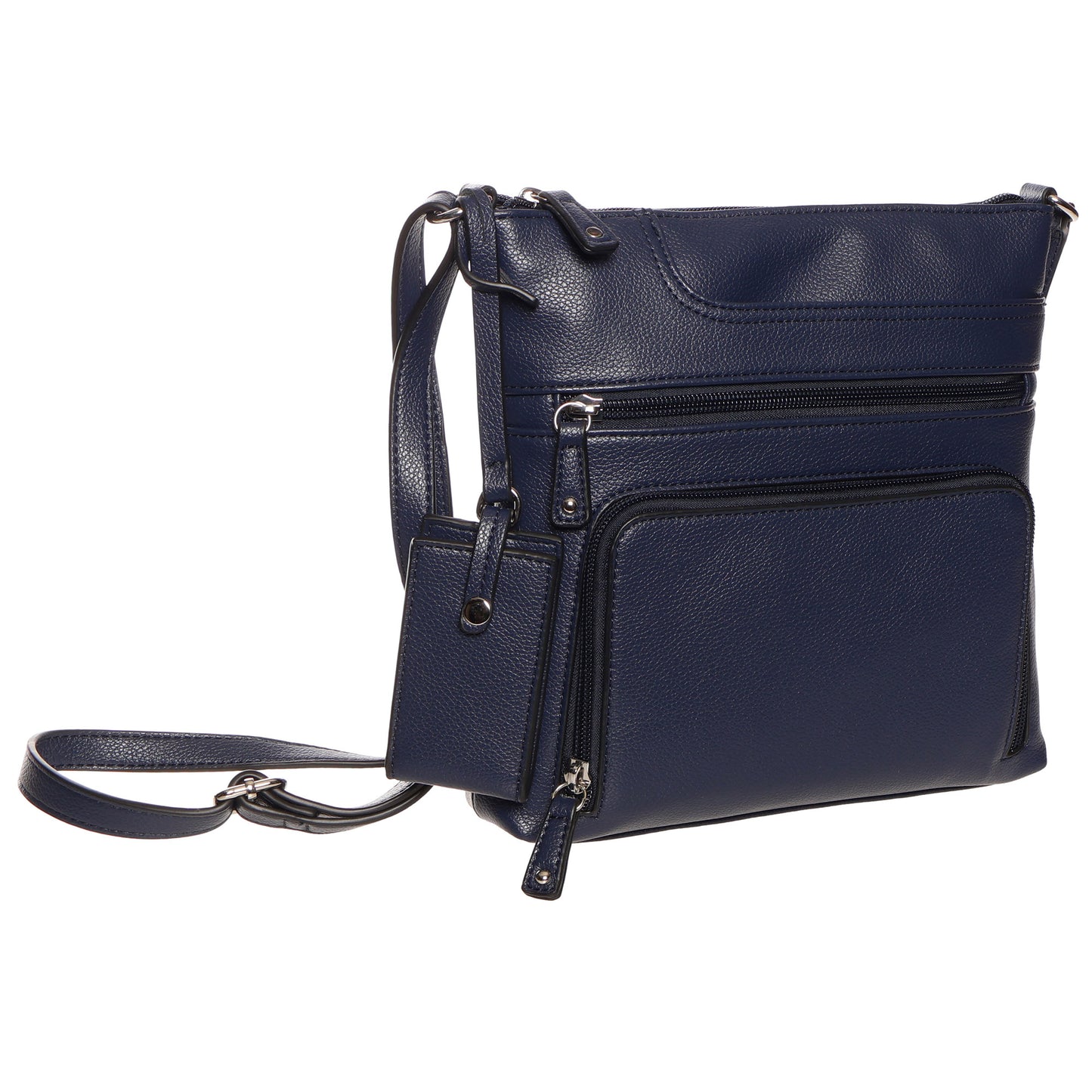 SevenDays Aspen RFID Front Zip Crossbody: Navy bag with secure storage, zip pockets, and adjustable strap.