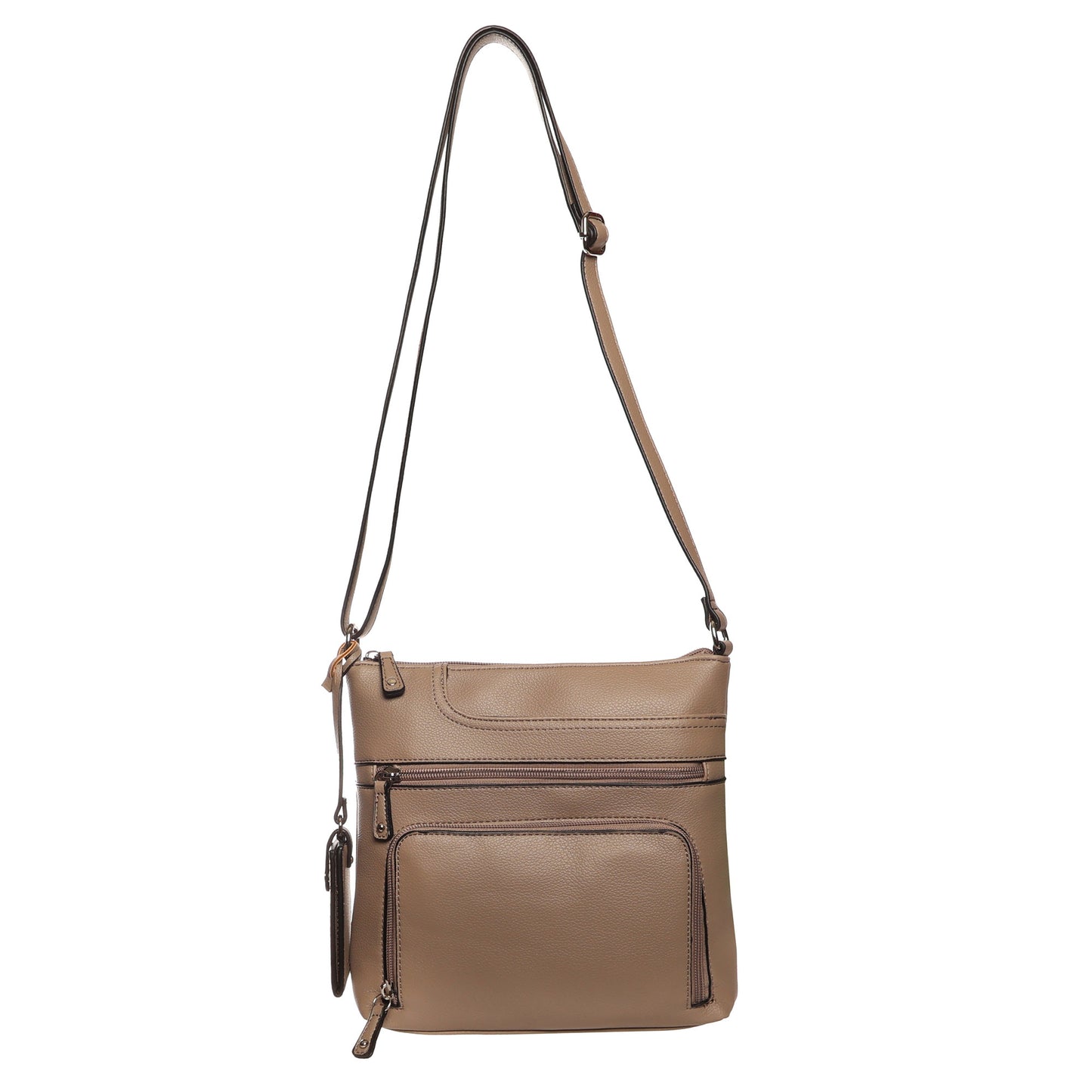 SevenDays Aspen RFID Front Zip Crossbody with adjustable strap & zip pockets for secure storage.