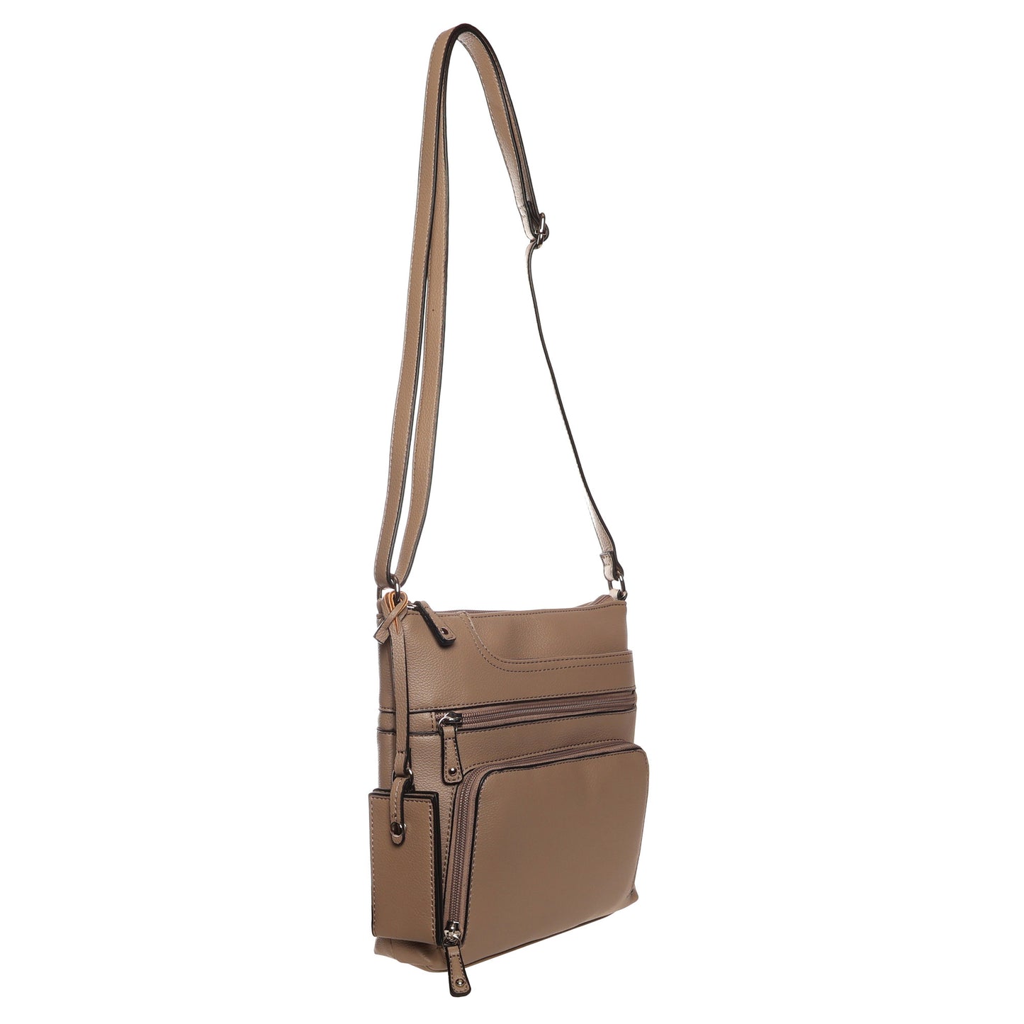 SevenDays Aspen RFID Front Zip Crossbody with adjustable strap, shown on a white background.