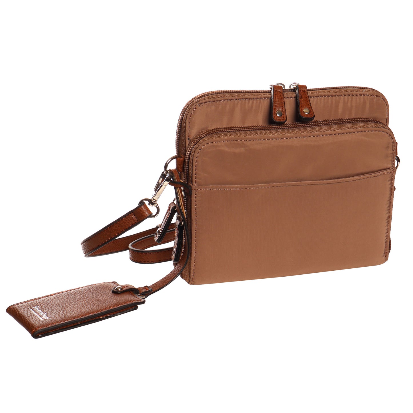 SevenDays Jade RFID Nylon Crossbody with two zippered compartments and organized storage for essentials.