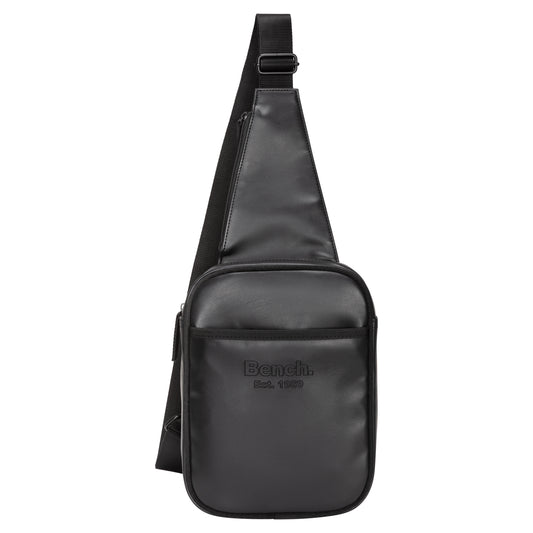 Product Image – Bench Jayce Men's Sling Bag by Bench with front zip pocket and "Bench. Est. 1989" embossed on the front.