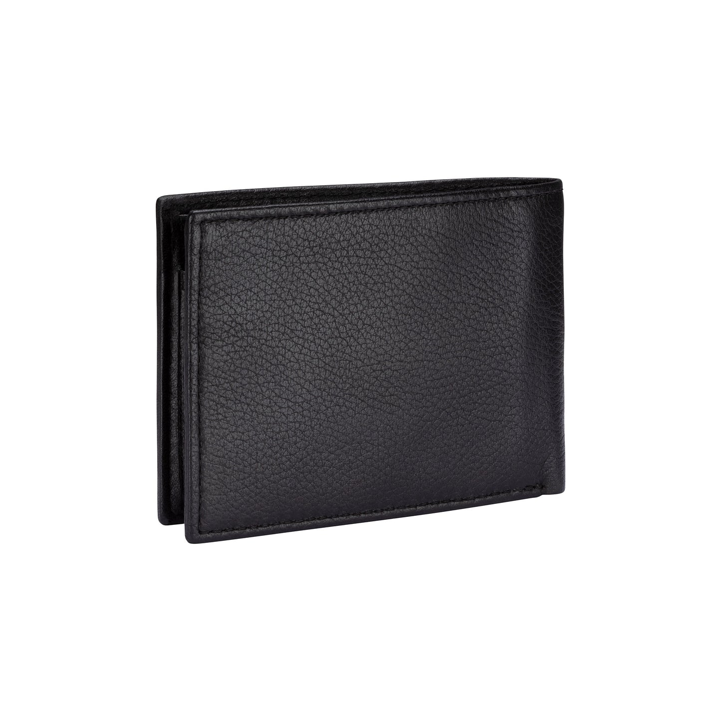 Bench Billfold Wallet with Top Flap ID Holder, black leather, back view.