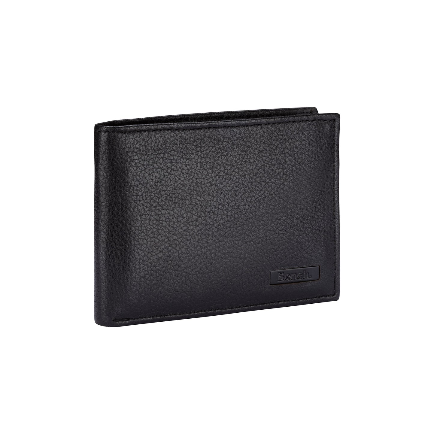 Bench Billfold Wallet with Top Flap ID Holder, black leather, front angled view.
