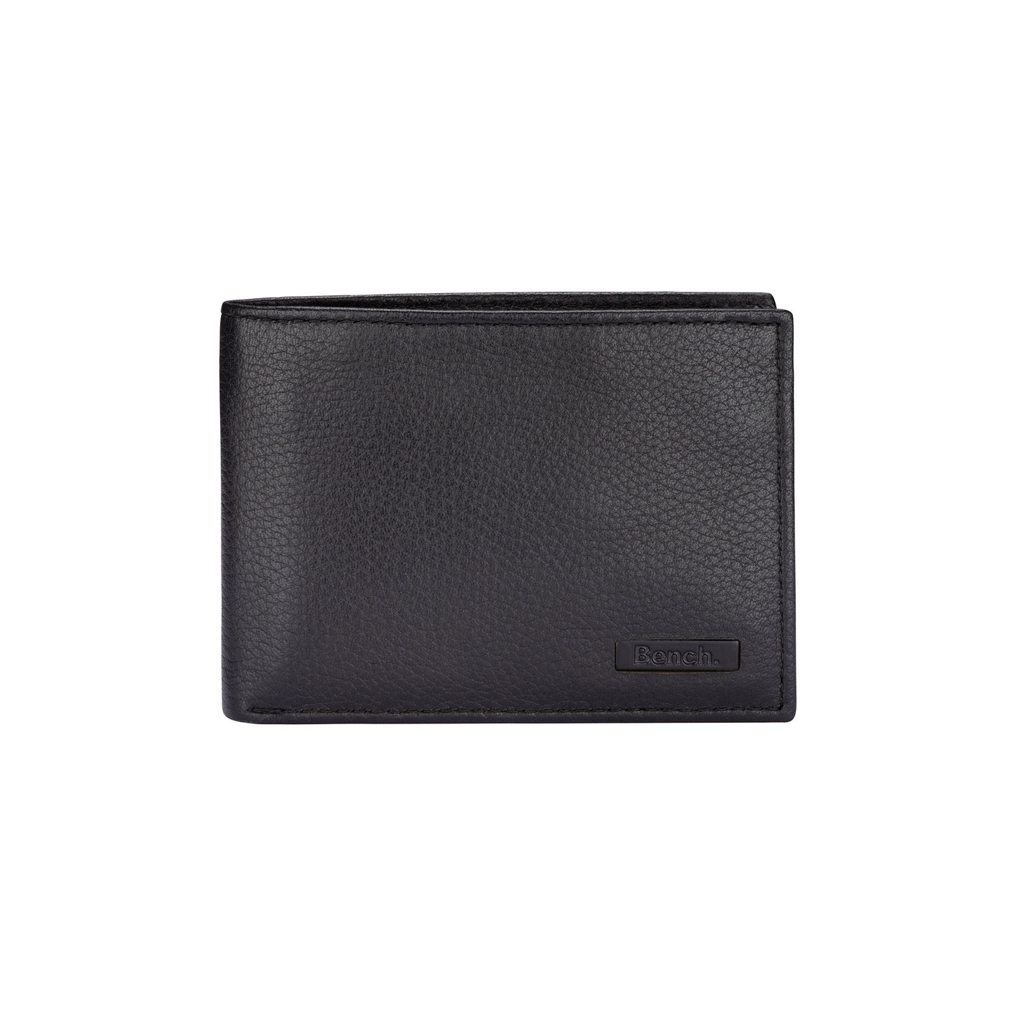 Bench Billfold Wallet with Top Flap ID Holder, black leather, front view.