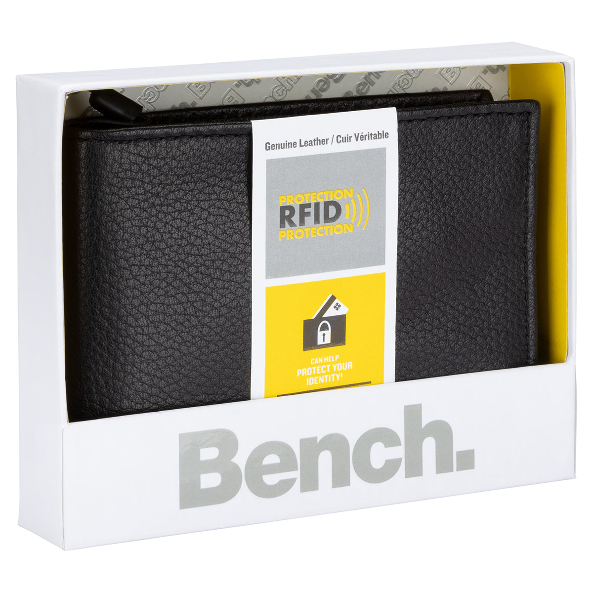 Bench Billfold Wallet with Top Flap ID Holder, package view.
