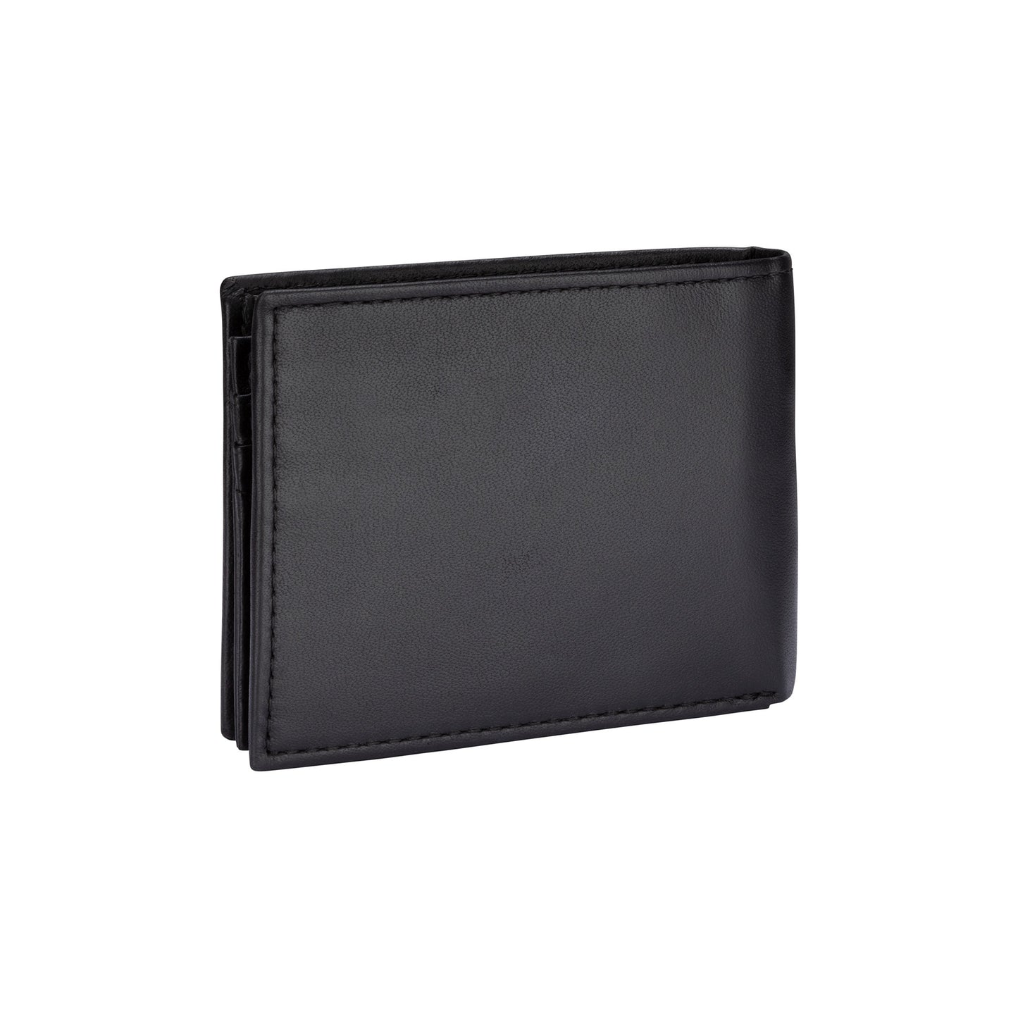 Bench Smooth Billfold Wallet with Center Wing, black leather, back view.
