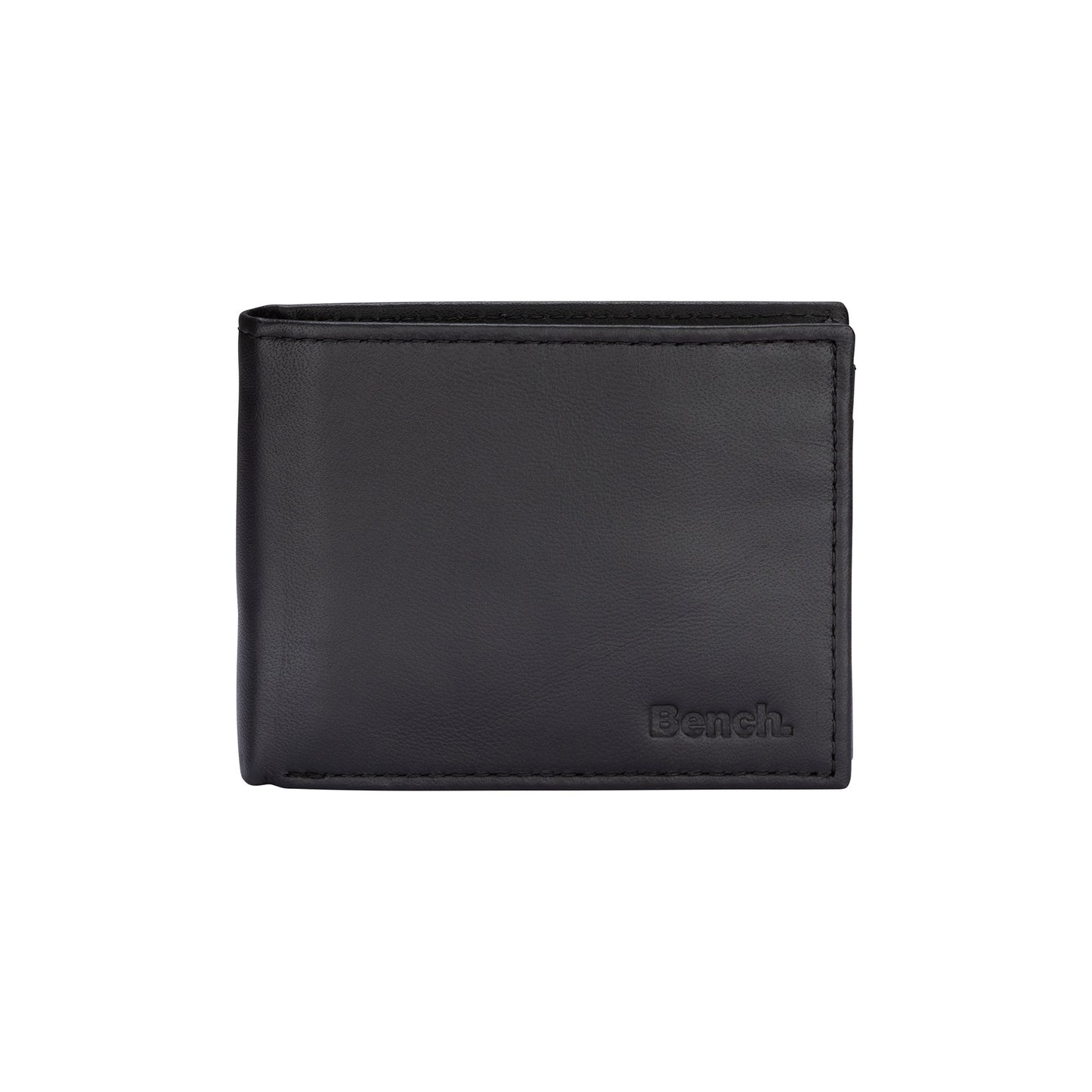 Bench Smooth Billfold Wallet with Center Wing, black leather, front view.