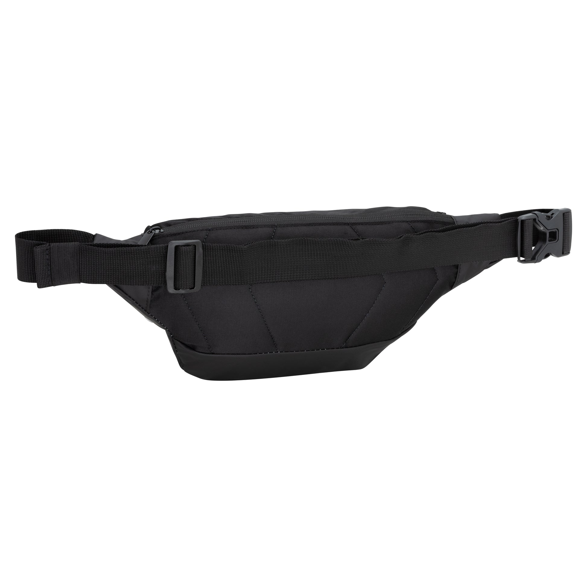 The Bench Terra Fanny Pack is a black crossbody waist bag with an adjustable strap and buckle.
