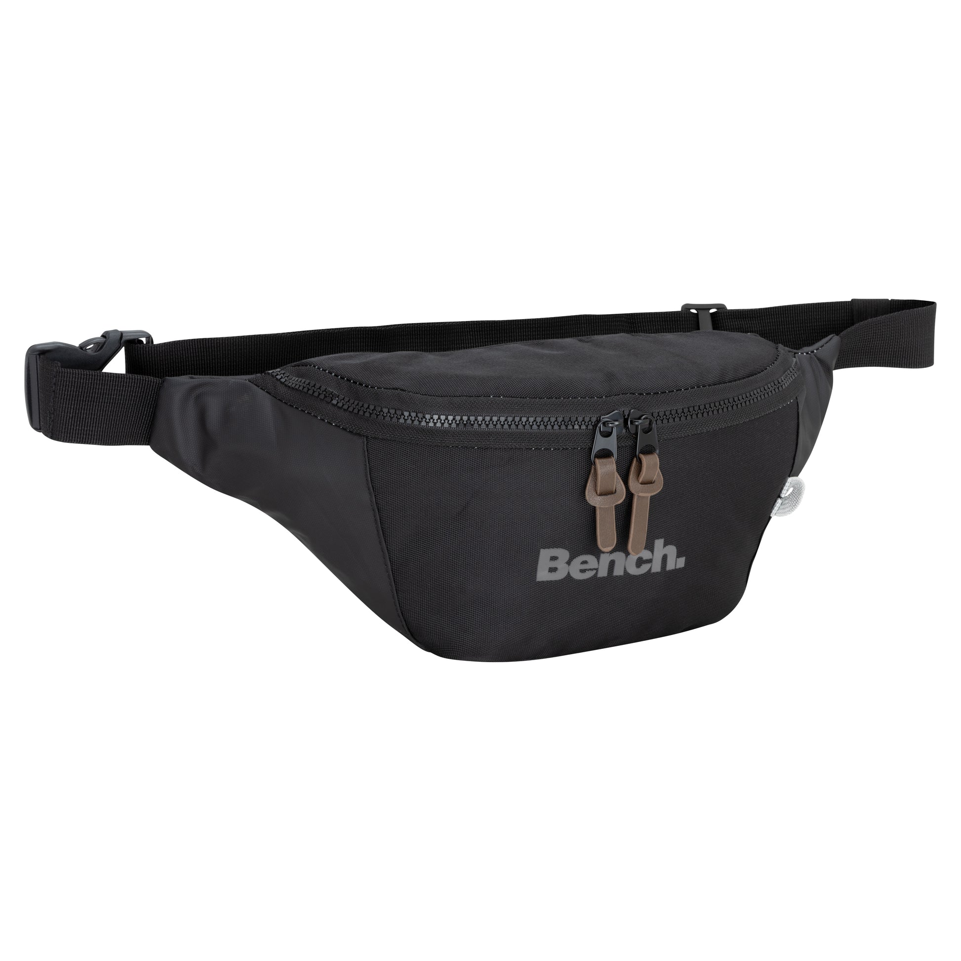 Bench Terra Fanny Pack in black with two zippers and adjustable strap, shown on a white background.