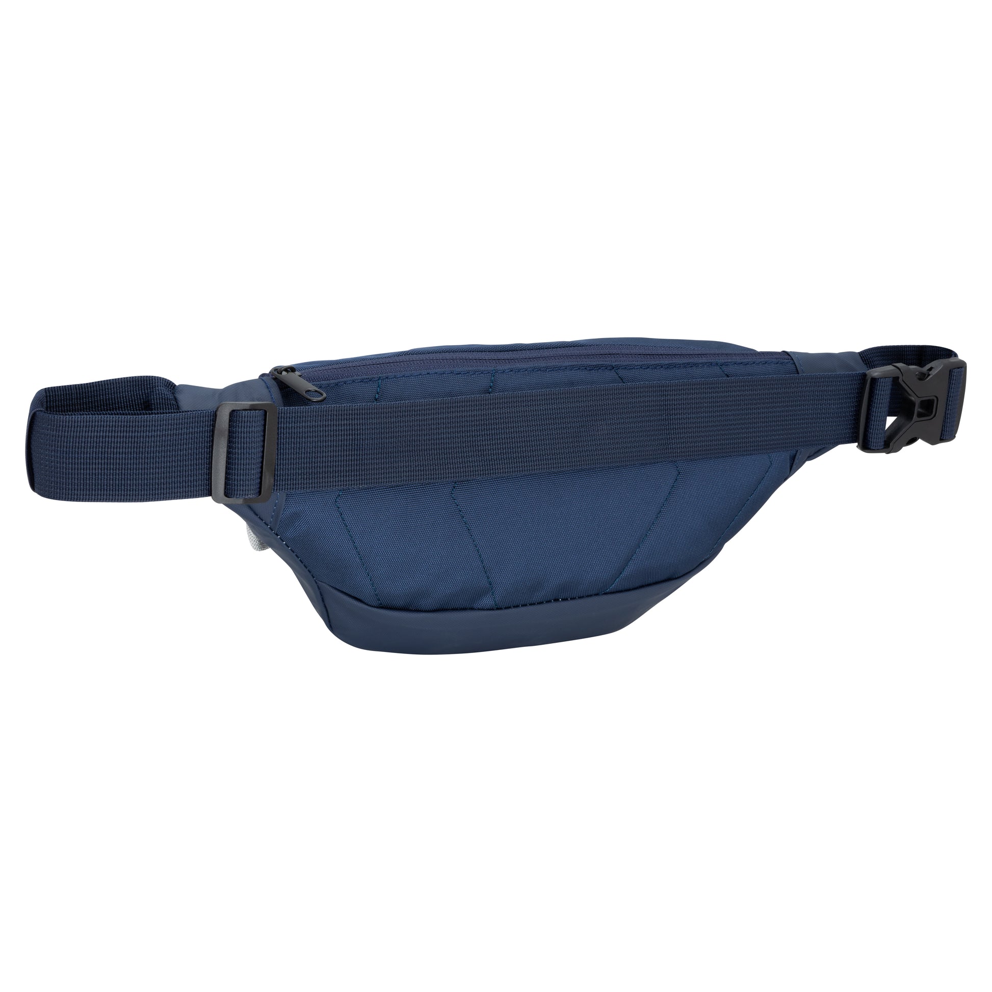 Bench Terra Fanny Pack in navy blue by Bench, featuring an adjustable strap and zippered main compartment shown angled.