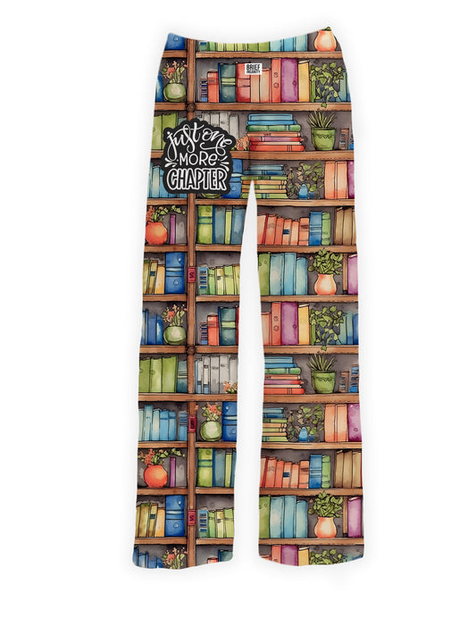 Product Image – Brief Insanity Lounge Pants with "Just One More Chapter"—fun book-themed loungewear for avid readers.