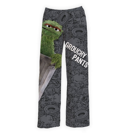 Product Image – Brief Insanity Sesame Street Lounge Pants with Oscar the Grouch and "Grouchy Pants" on the leg.