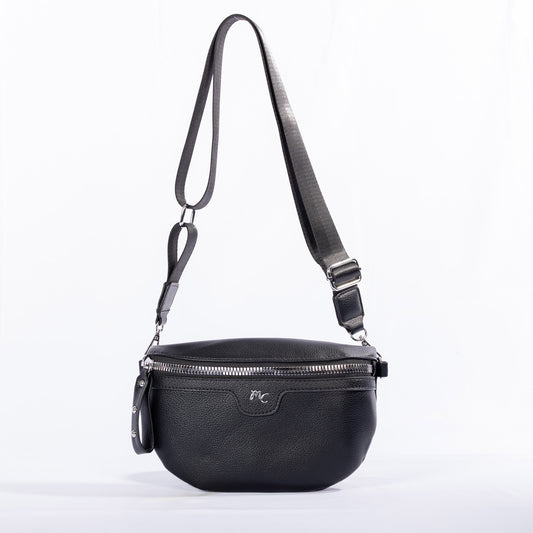 Product Image – The Miss Caprice Waist/Crossbody Bag has a zip closure, silver hardware, and an adjustable nylon strap.