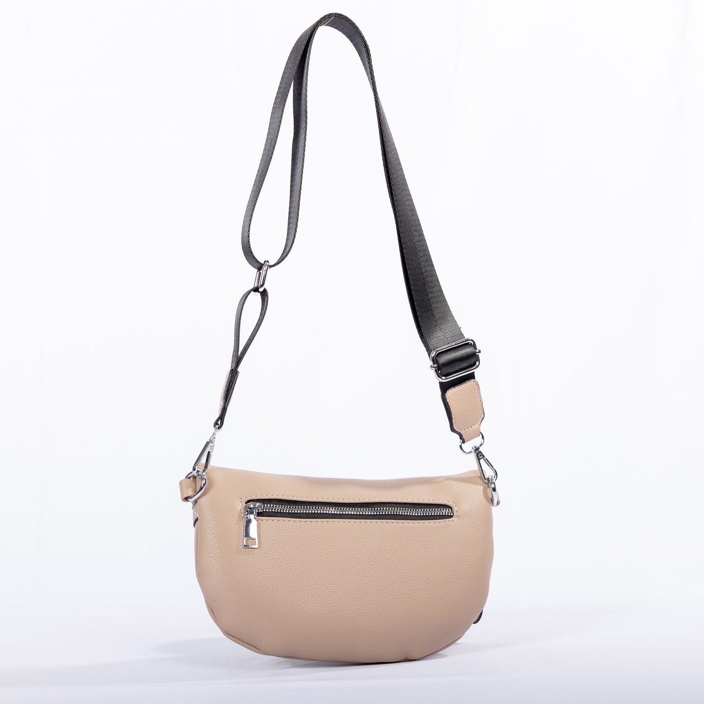 Miss Caprice Waist/Crossbody Bag in beige with front zip pocket and adjustable nylon strap for hands-free style.