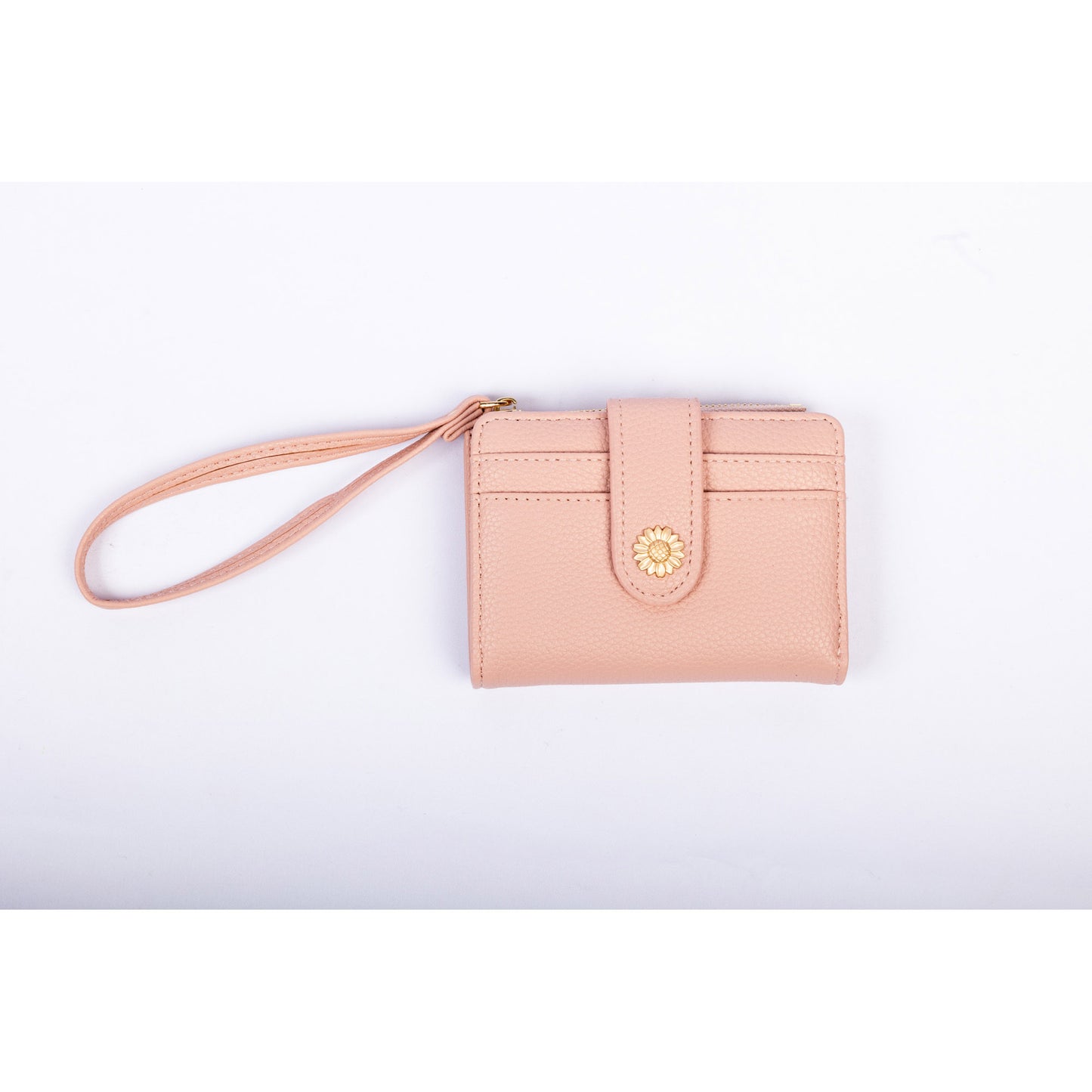 Miss Caprice Small Card and Coin Wallet—light pink leather, compact, with wrist strap and zipper coin pocket.