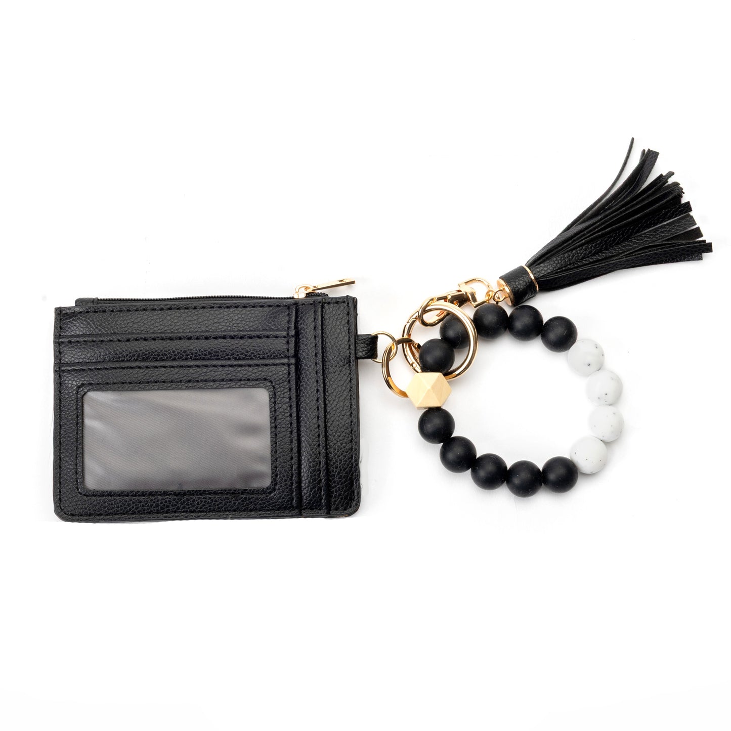 Miss Caprice Cardholder with bracelet keychain and tassel, features ID window.