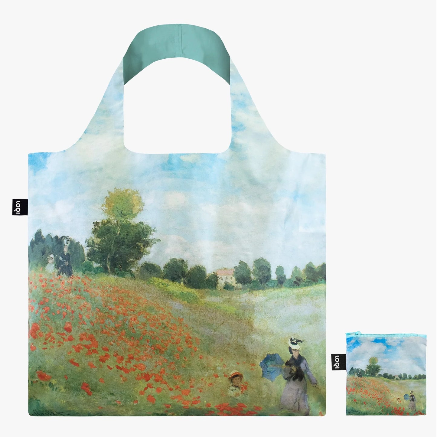 The LOQI Reusable Tote by Loqi features figures in a poppy field under a blue sky and is eco-friendly.