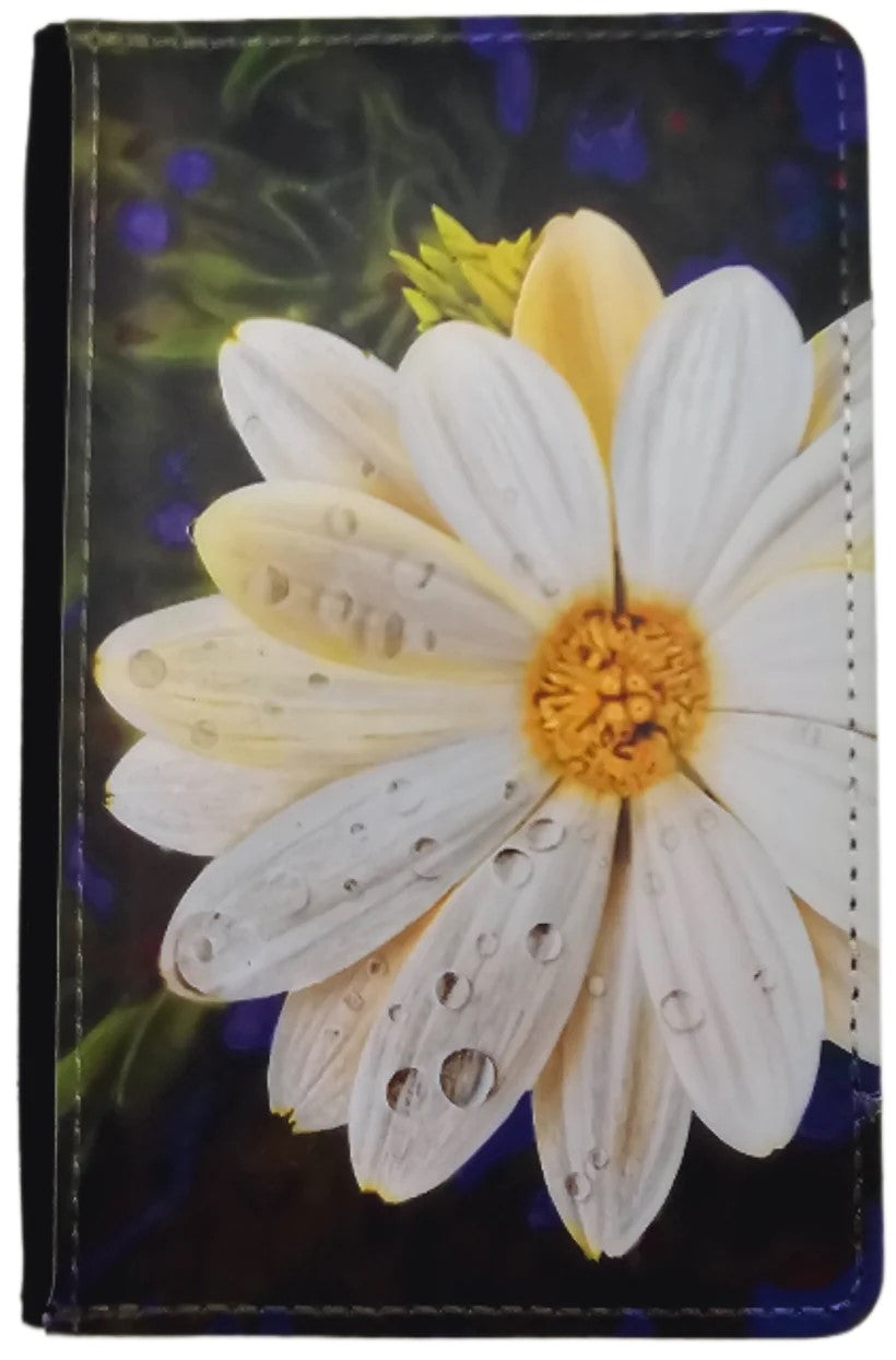 Passport wallet featuring white daisy in the rain art of Ron Risley
