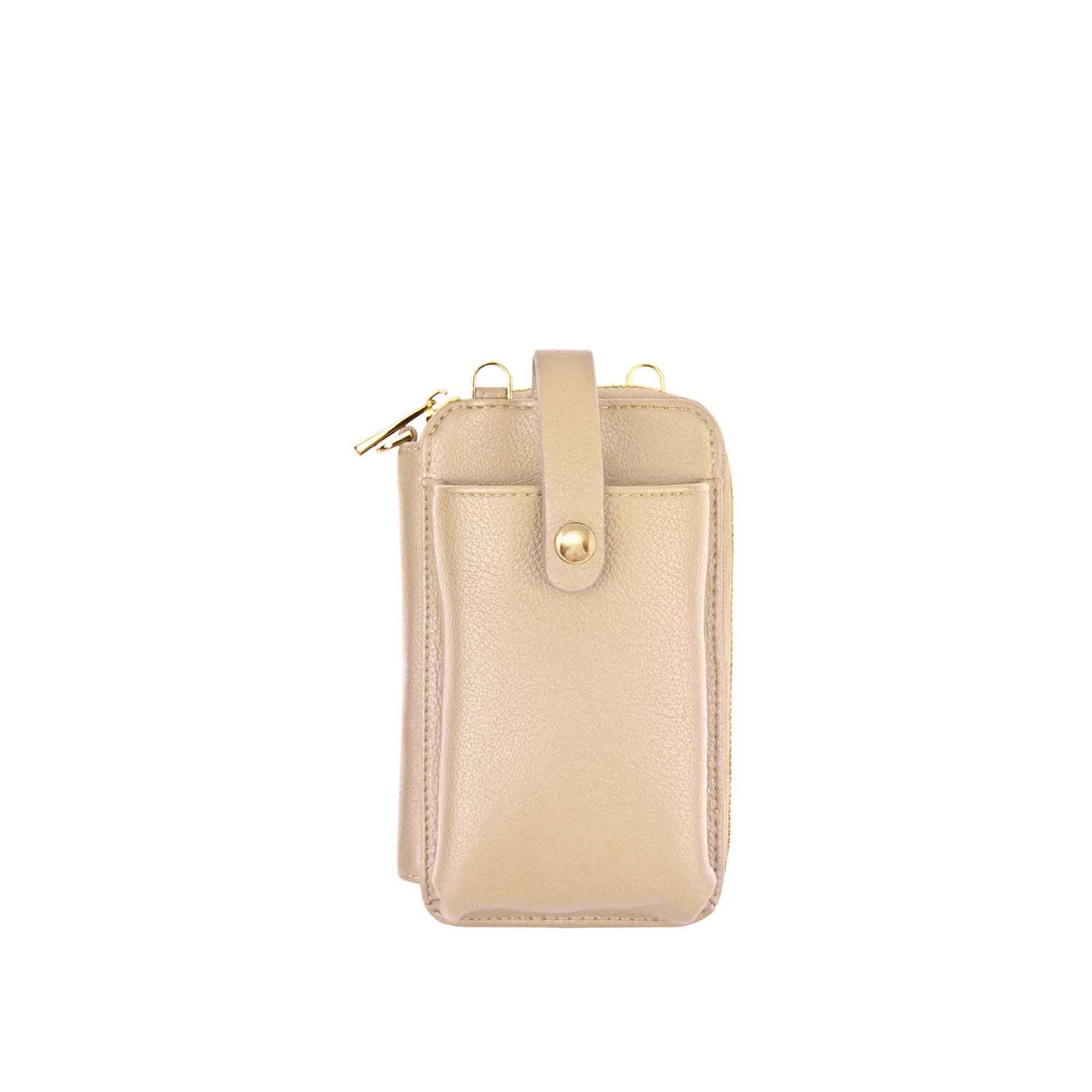 Espe Pastel Smartphone Pouch: Beige leather, snap & zip closure, front pocket; perfect as a built-in wallet.