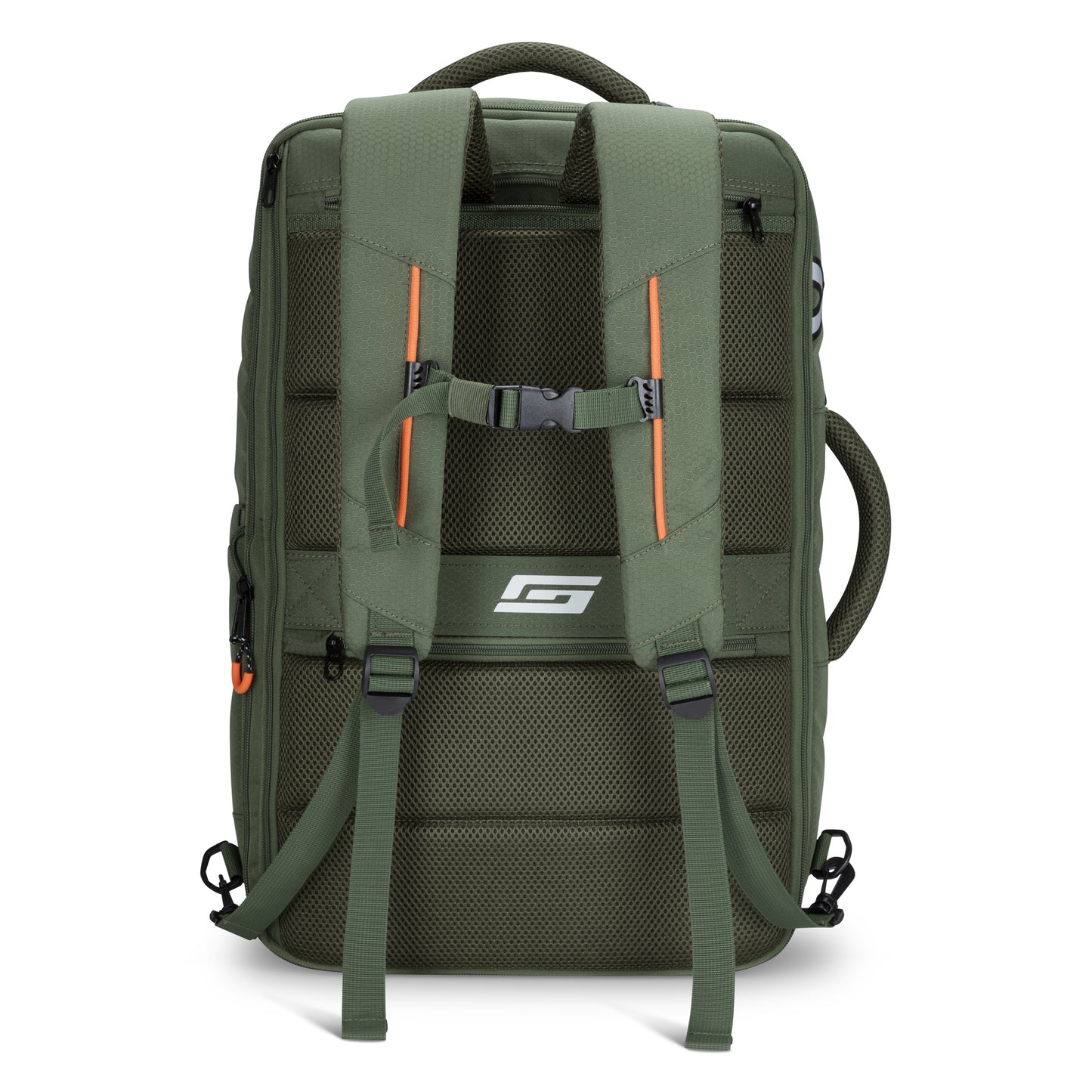 Graphite Metamorph Convertible Travel Backpack with padded straps, sternum buckle, side handle & laptop compartment.