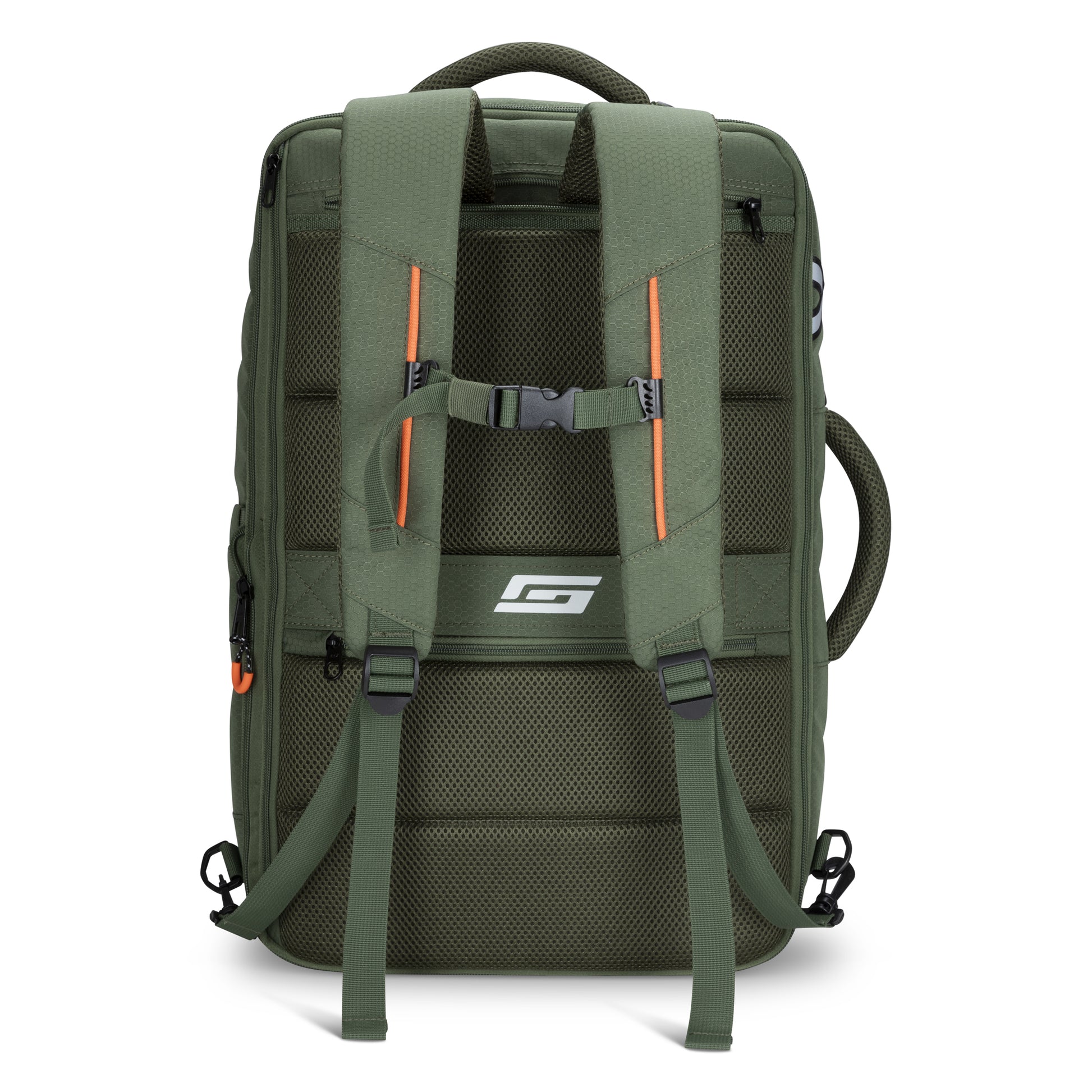 Graphite Metamorph Convertible Travel Backpack with padded straps, sternum buckle, side handle & laptop compartment.