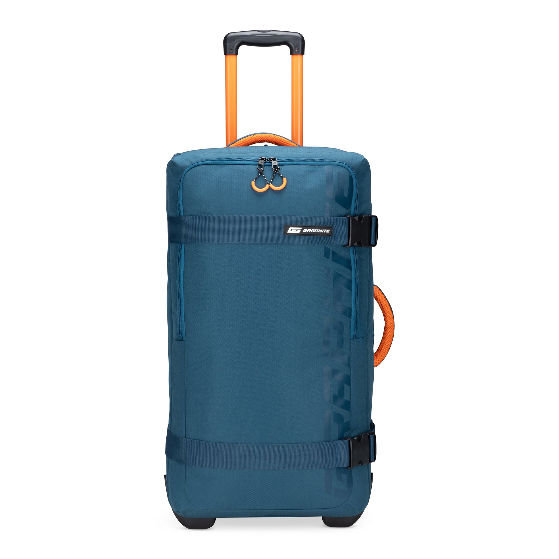 Graphite Metamorph 28" Upright Rollaboard, teal, front view.