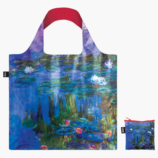 Product Image – The LOQI Reusable Tote by Loqi features a water lilies design and comes with a matching small pouch.
