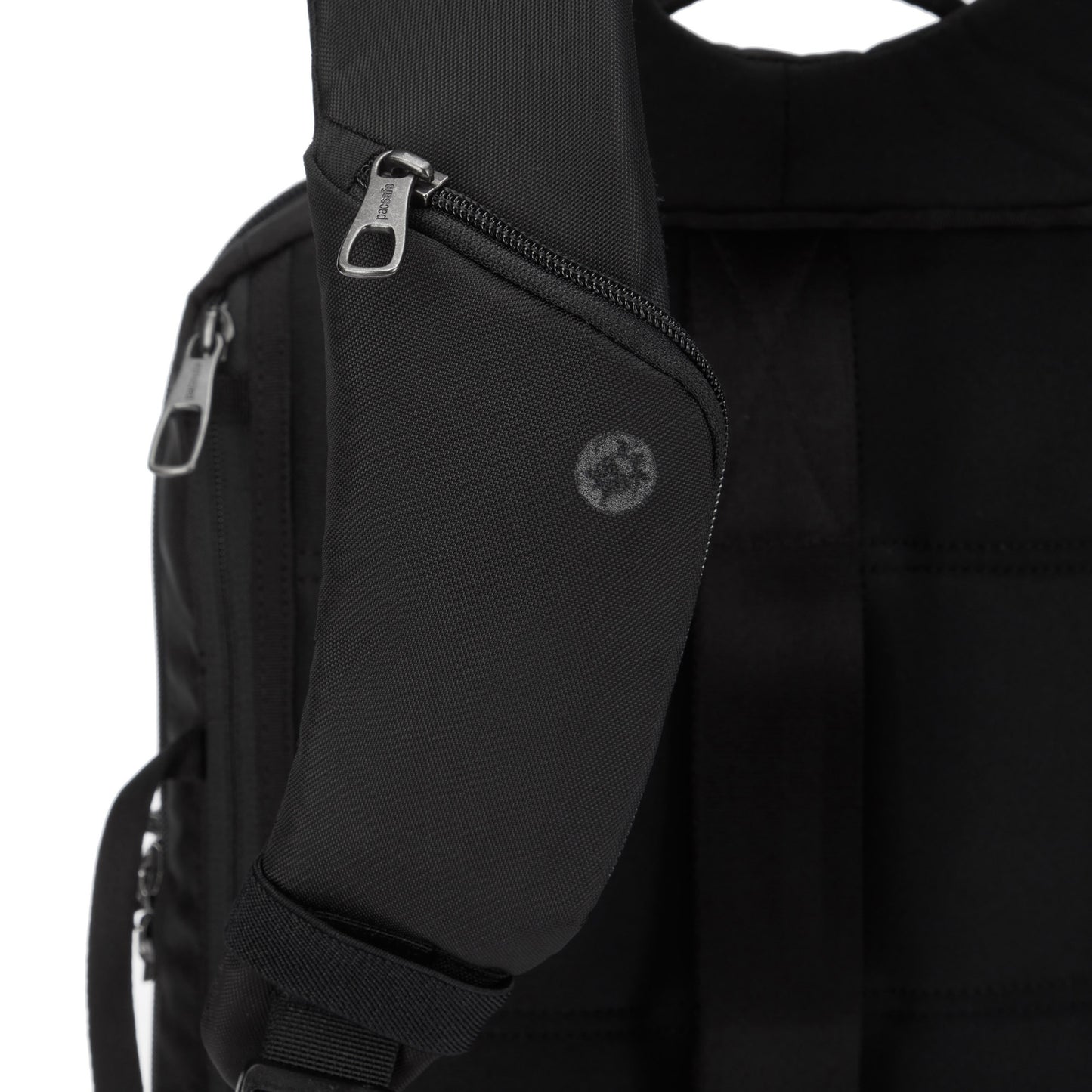 Close up of small pocket on one shoulder strap of the black
Pacsafe® X Anti-Theft 13-Inch Commuter Backpack