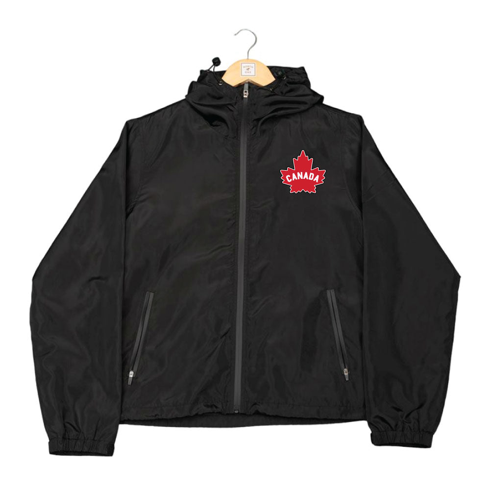 GGS Unisex Canada Rain Coat features a red maple leaf, “Canada” on chest, and water-resistant fabric.