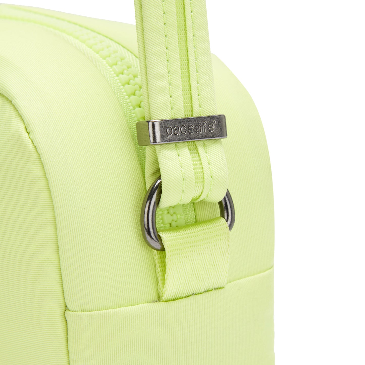 Close up of matcha strap on Pacsafe® CX Anti-theft Square Crossbody