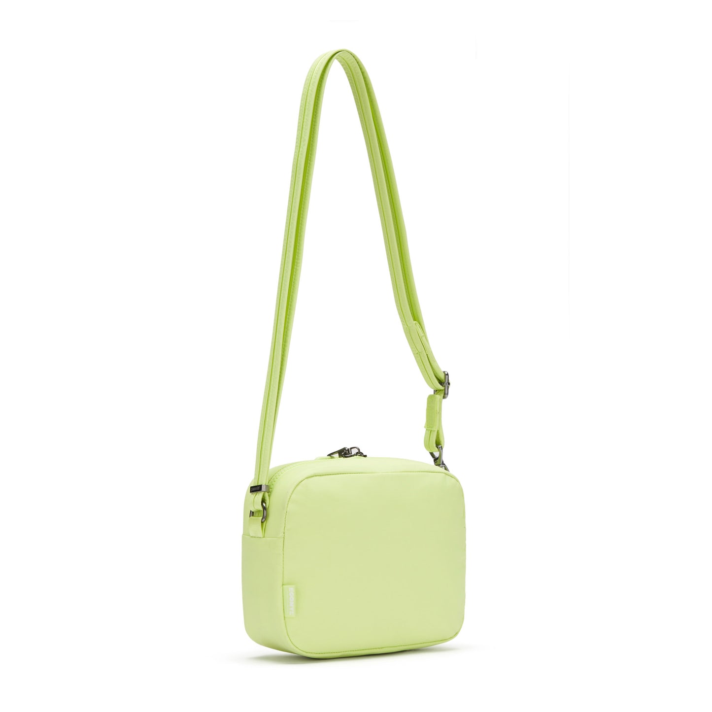Pacsafe® CX Anti-theft Square Crossbody, matcha, back angled view with crossbody strap extended