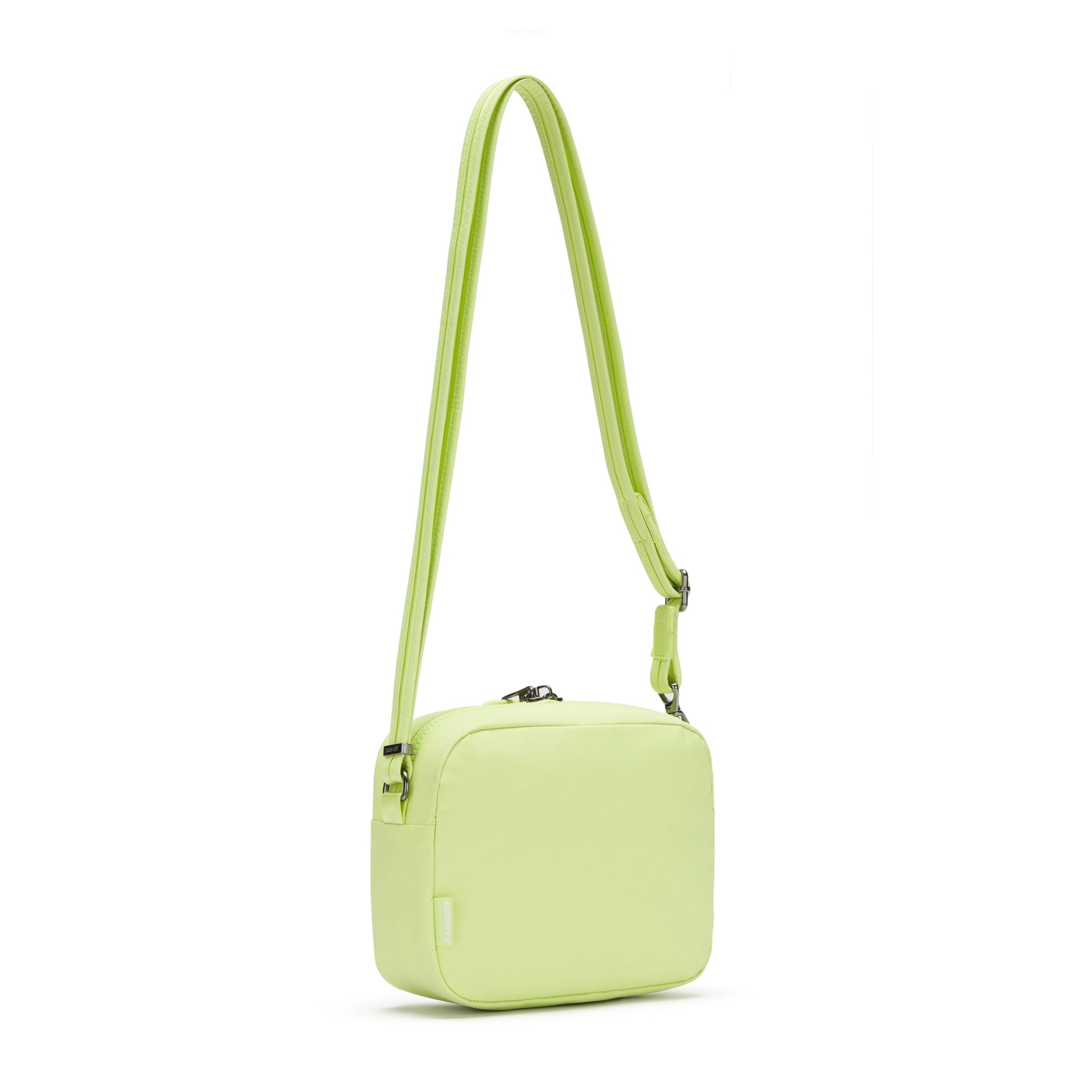 Pacsafe® CX Anti-theft Square Crossbody, matcha, back angled view with crossbody strap extended