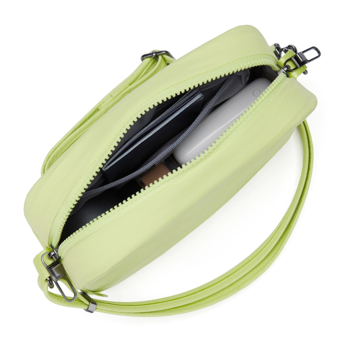 Pacsafe® CX Anti-theft Square Crossbody, matcha, open view