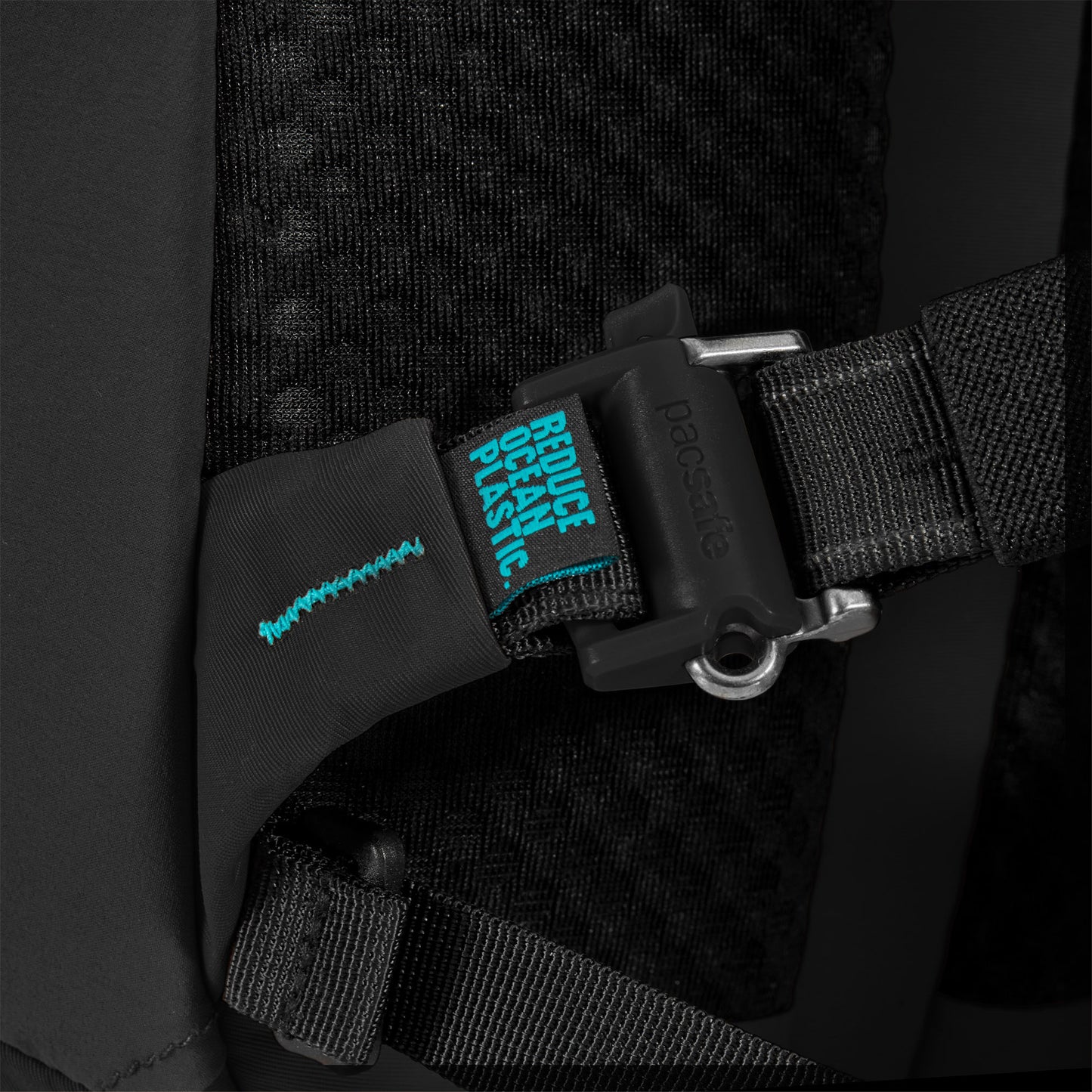 Close up of black strap of the Pacsafe® ECO 18L Anti-theft Backpack