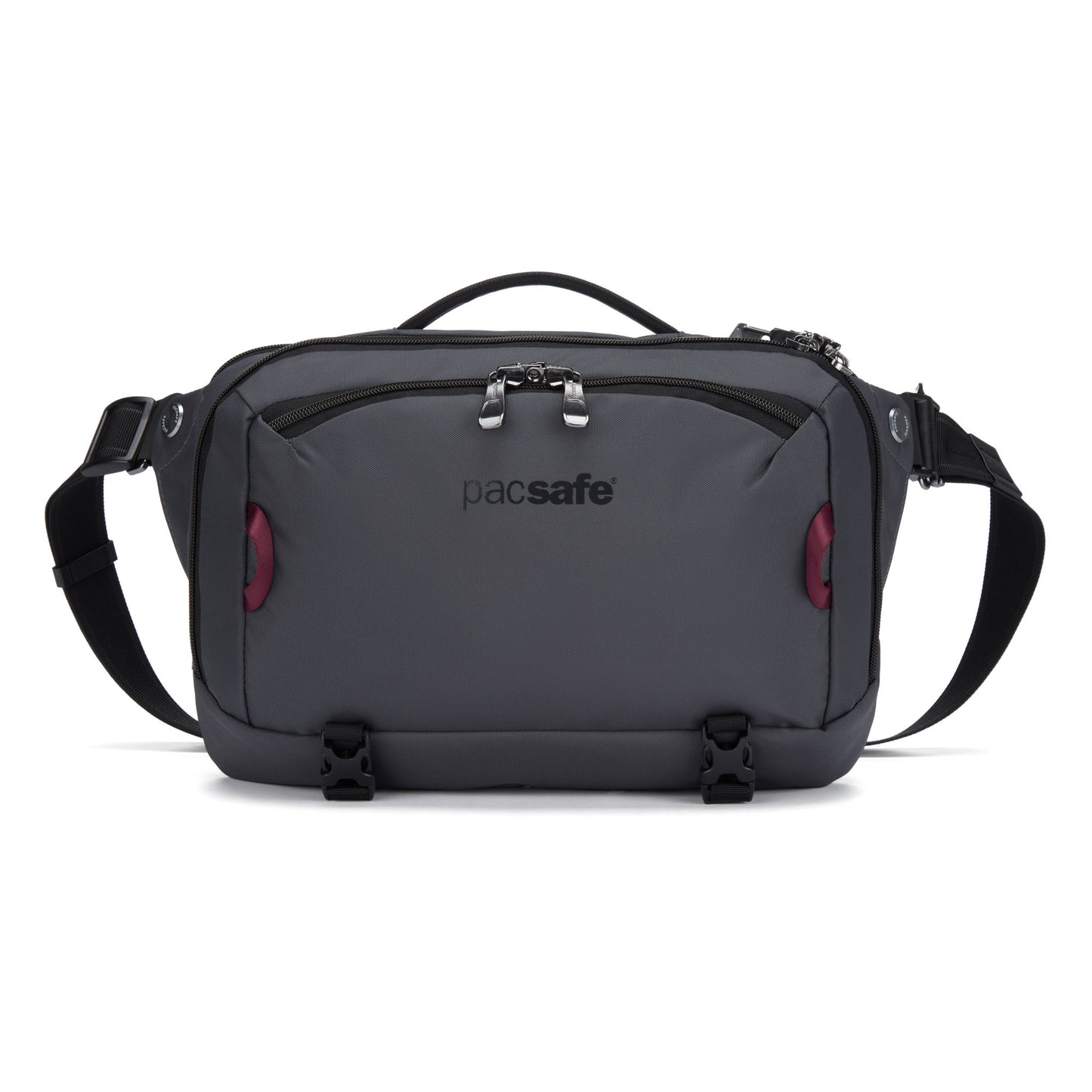Pacsafe® EXP 12 Anti-theft Sling Crossbody in slate with black straps, anti-theft tech, and zippers.