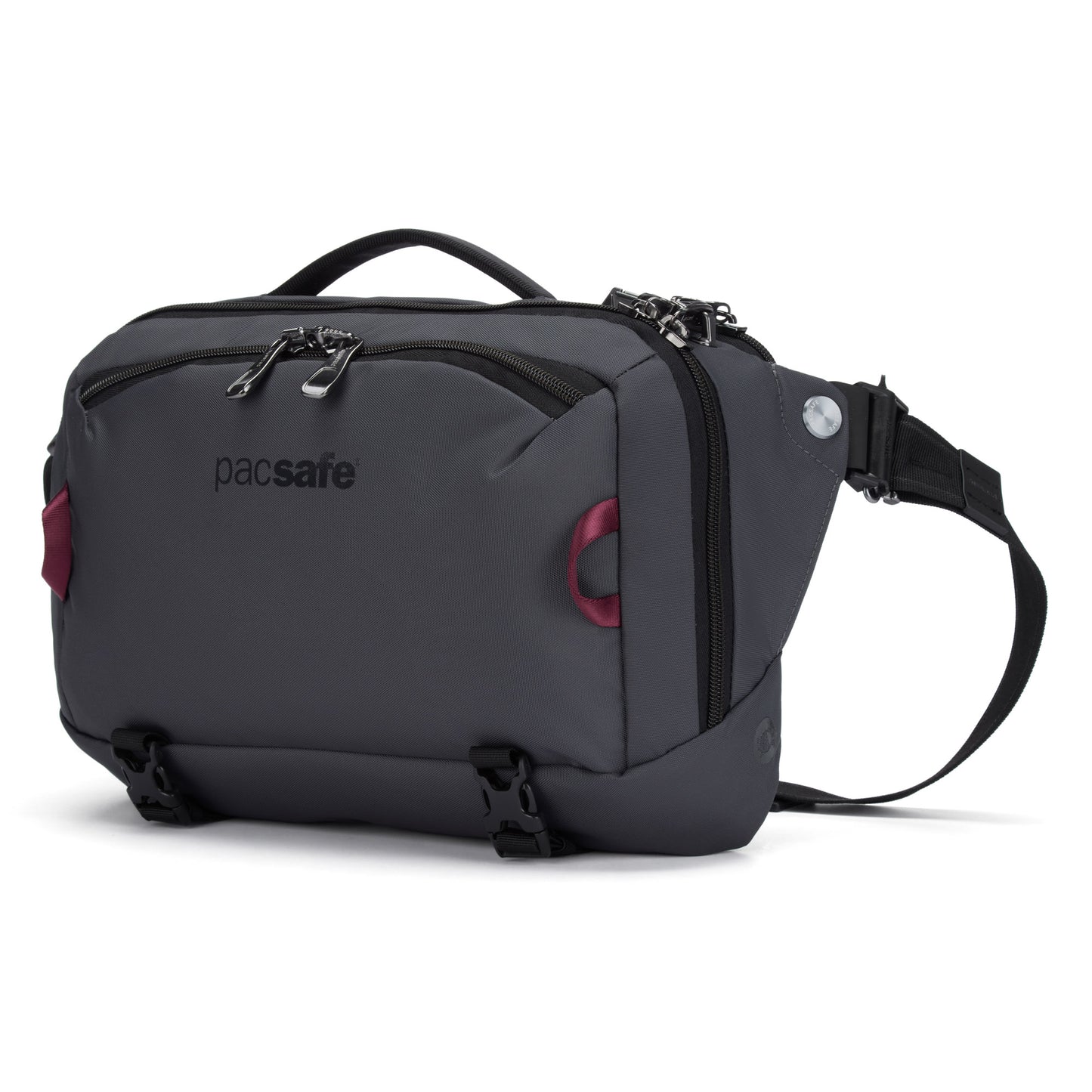 Pacsafe® EXP 12 anti-theft slate sling bag with multiple compartments and adjustable strap