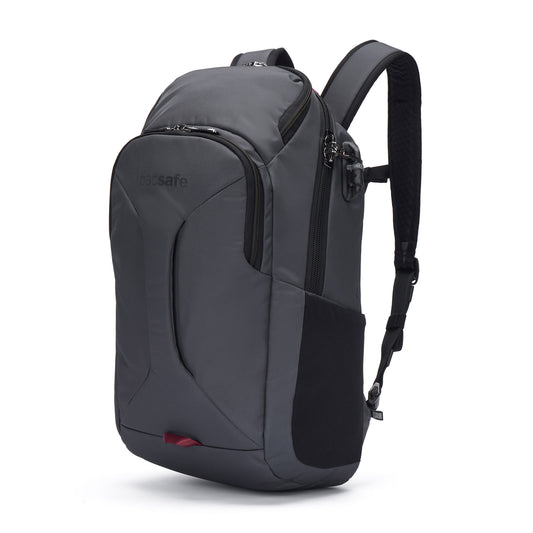 Product Image – The Pacsafe® EXP 28L Anti-Theft Backpack in gray features zippered compartments and adjustable straps.