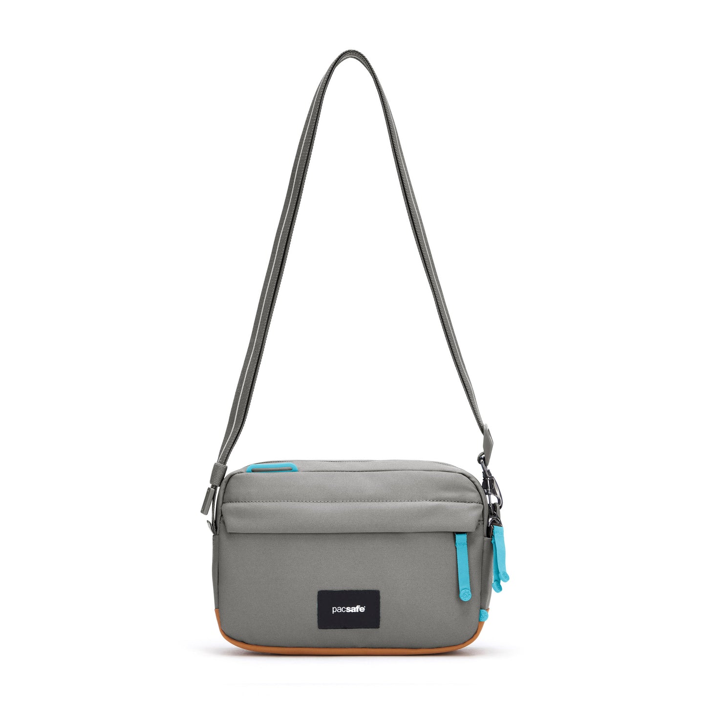 Pacsafe® GO Anti-Theft Crossbody Bag, stone, front view with crossbody strap extended