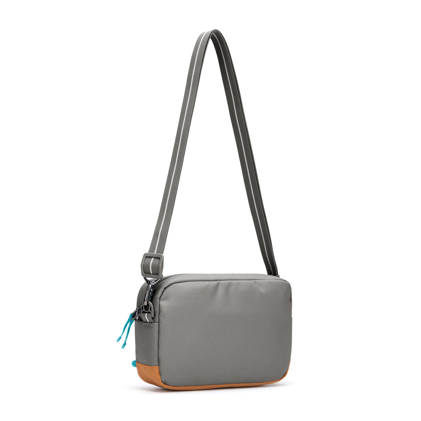 Pacsafe® GO Anti-Theft Crossbody Bag, stone, back angled view with crossbody strap extended