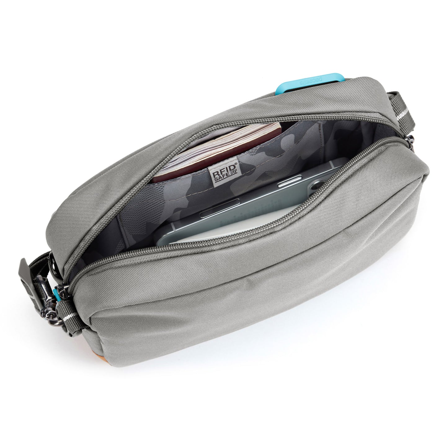 Pacsafe® GO Anti-Theft Crossbody Bag, stone, open view